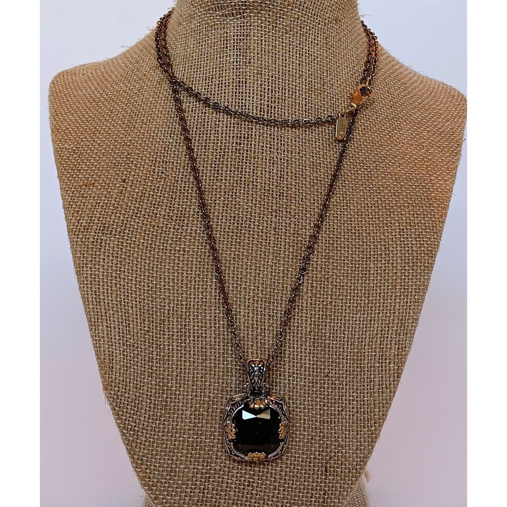 Beautiful Signed Rachel Two-Tone Green Stone Enhancer Pendant Necklace 28 in